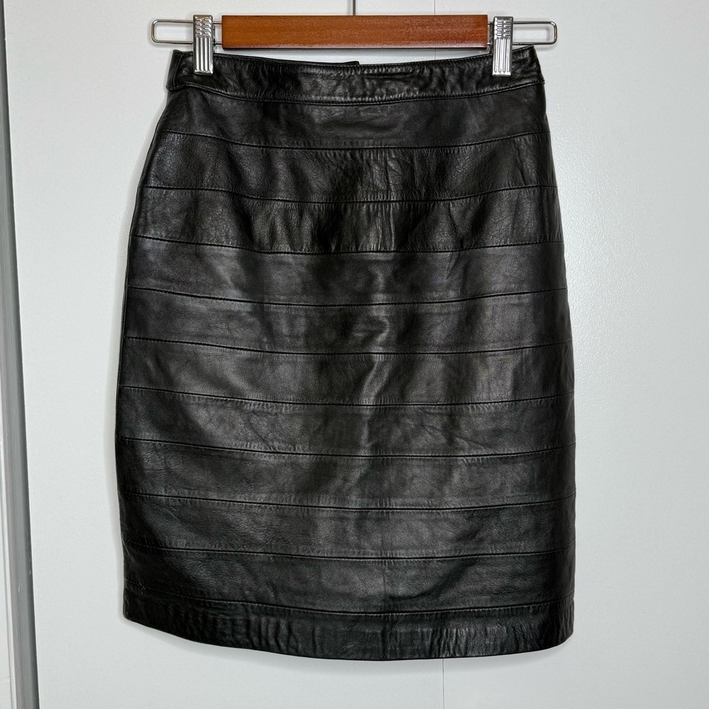 Paolo Santini - Vintage 100% Leather Black Mini Skirt - Size 4